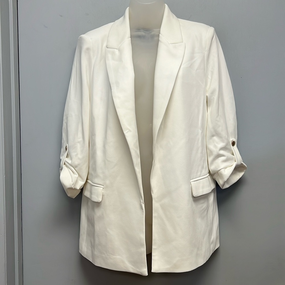 NWT Deluc Women’s White Ruched Convertible Sleeve Blazer Size Small